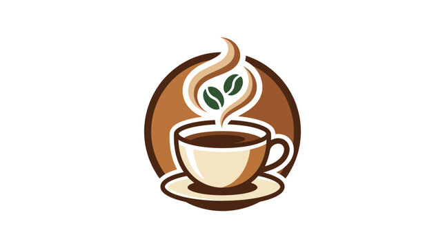 Coffee Shop Logo Design with Steaming Cup and Roasted Beans
