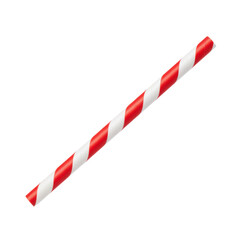 Obraz premium Single biodegradable paper drinking straw with vibrant cherry red and white spiral stripes, textured, isolated on a seamless transparent background with high-key lighting. Concept for eco-friendly