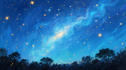 Fototapeta premium Starry night sky with golden stars and galaxy