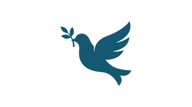 Flying Peace Dove Bird Silhouette Carrying an Olive Branch Icon Vector