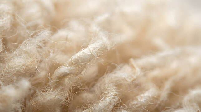 Macro Texture of Raw Natural Cream Colored Wool Fibers, Soft Sheep Wool Background for Textile and Fashion Industry, Organic Fiber Details and Tangled Material