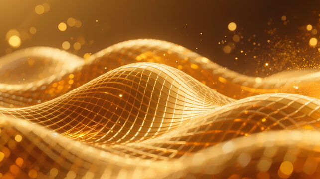 Golden grid waves on dark background