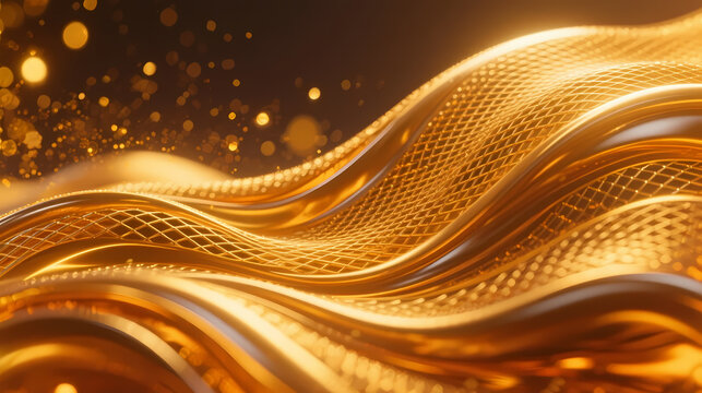 Flowing golden waves with metallic texture