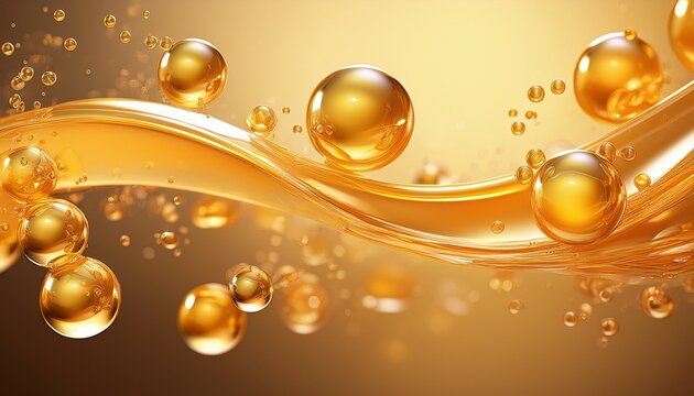 golden yellow abstract oil bubbles or face serum background oil and water bubbles golden yellow bubbles oil or collagen serum for cosmetic product