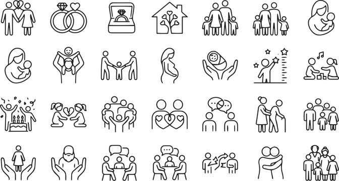 Modern family relationships icon set and vector set for free