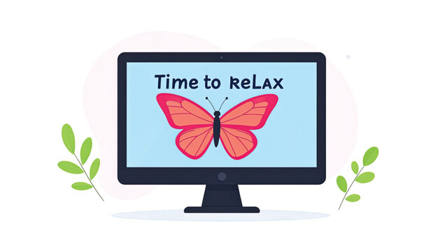 Computer monitor with butterfly on screen.