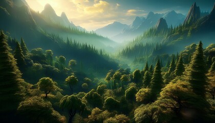 Huge Forest In The Moutains With Lots Of Tree Wallpaper Background