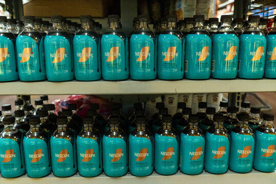 Villa de Alvarez, Colima. Mexico. June 14, 2026: Nescafe cold coffee concentrate on supermarket shelf