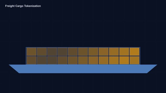 Freight cargo tokenization animation: blockchain logistics and digital supply chain concept