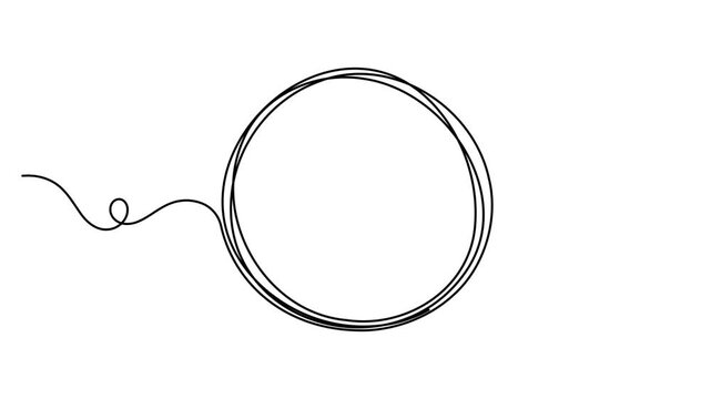Decorative circular border icon sign continuous one line drawing on white background minimalist round circle symbol 4k animation video