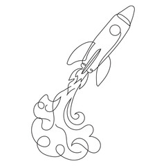 Naklejka premium Rocket launch continuous line art illustration, minimalist space rocket drawing with modern single line design and exploration concept