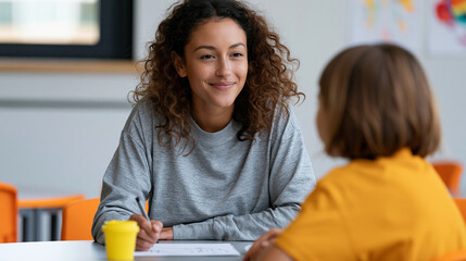 Obraz premium Latina therapist guiding a patient in an art therapy session, creative psychology treatment concept, with copy space