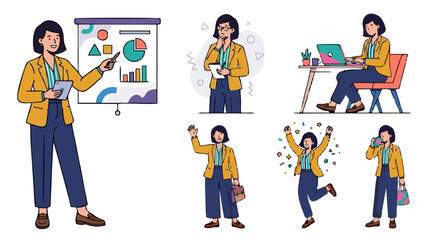 Fototapeta premium A character design sheet of a modern professional woman