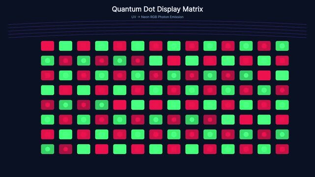 Quantum dot display matrix animation: neon rgb photon emission and nanotechnology visualization display technology