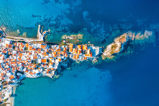 View of Chora town on the beautiful Andros island in Cyclades, Greece, Europe