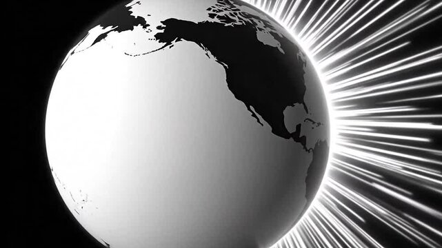 Minimalist white globe icon on black background.