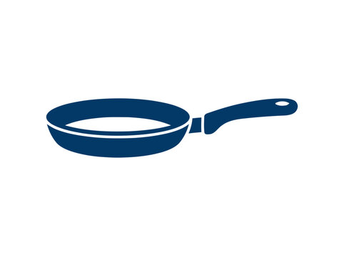 Simple Silhouette of a Blue Frying Pan with Handle Isolated on White Background