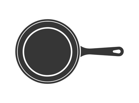 Simple silhouette of a frying pan with handle against a white background