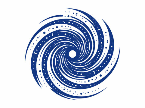 Cosmic Swirl Vortex with Moon and Stars - Abstract Celestial Spiral
