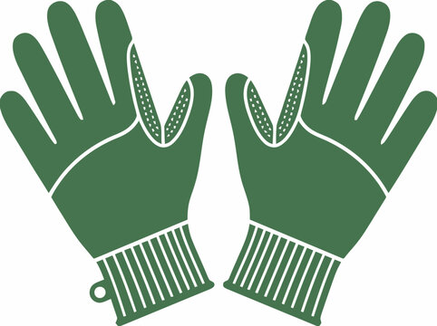 Green Work Gloves Icon, Vector Illustration of Protective Handwear