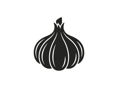 Simple black and white graphic icon of a garlic bulb on a white background