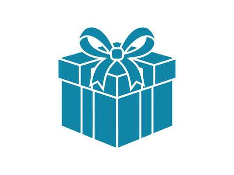 Turquoise gift box with ribbon and bow, isolated on white background.