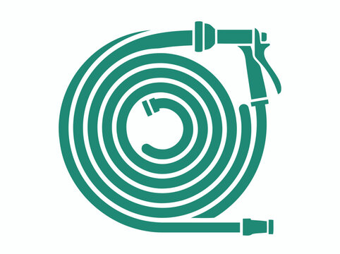 Green Garden Hose with Sprayer Nozzle on White Background
