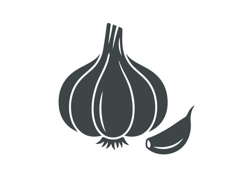 Garlic bulb and clove icon, simple flat design, isolated on white background