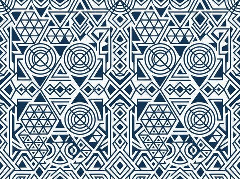 Geometric Pattern: Abstract Blue and White Art Deco Design