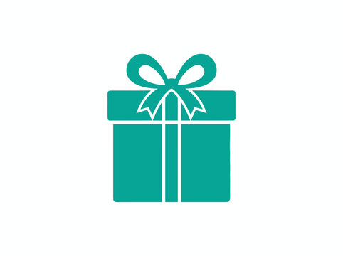 Teal Gift Box Icon with Ribbon Bow, Minimalist Design, Isolated on White