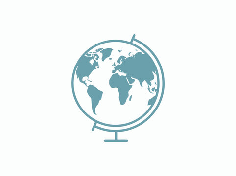 Minimalist blue globe icon on white background
