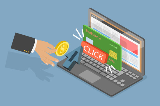 3D Isometric Flat Vector Illustration of Pay Per Click, Online Ads Marketing Campaign.
