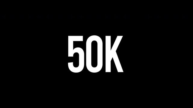 Kinetic typography video intro revealing the text 50k using a sleek white neon light trace effect with a slow zoom out motion graphics layout
