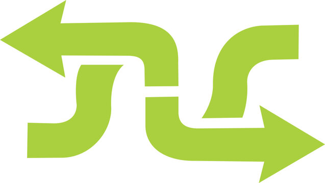 Green curved and broken shift arrows vector icon switching process
