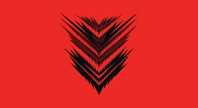 Black chevron arrowhead graphic on red background.