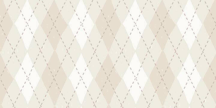 Seamless argyle pattern with hand drawn cream and beige checkered diamonds
