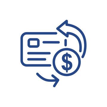 Credit Card Cash Back and Refund Line Icon, Financial Transaction Return or Money Transfer Concept Vector Illustration