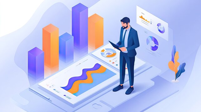 Businessman reviewing digital floating data analytics interfaces
