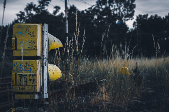Old weathered railroad signal light