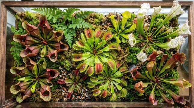 Carnivorous plants in a terrarium with pitcher plants