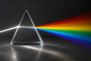 Naklejka premium Glass prism dispersing light into rainbow spectrum on surface