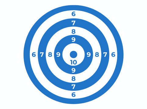 Blue Target Board with Numbers, Aiming and Precision Concept, Isolated on White