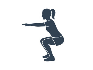 Obraz premium Woman performing a squat exercise, fitness silhouette, workout icon, vector illustration