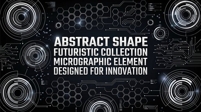 Abstract shape futuristic collection micrographic element designed for innovation and technology with white lines on black background