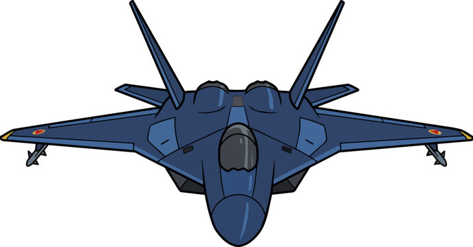Top View Illustration of a Modern Blue Stealth Fighter Jet Aircraft for Military Aviation and Aerospace Concepts