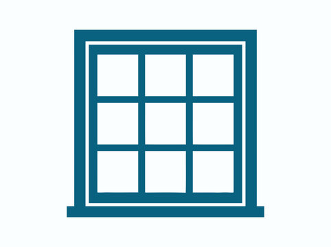 Simple blue window frame icon on white background