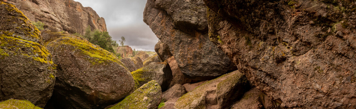 Panorama Of The Rocks That Make Up The Bear Gulch Caves in Pinnacles