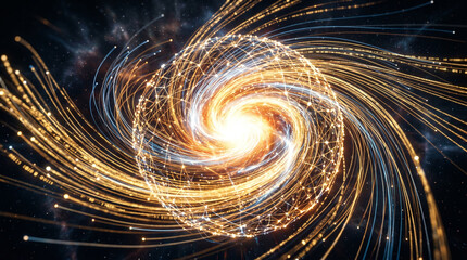 Naklejka premium Abstract glowing vortex of light and energy streams, digital art, science and technology concept