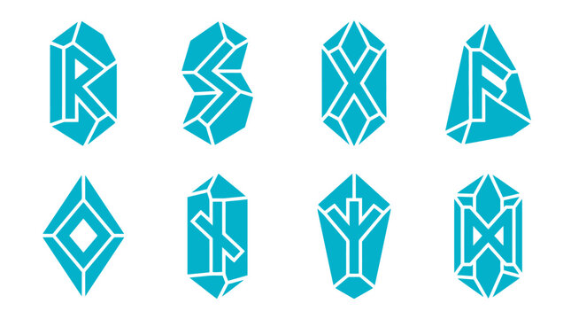 Blue crystal shards with engraved runic symbols.