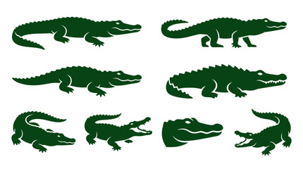 Green crocodile and alligator silhouettes for adventure. © Marakawulo